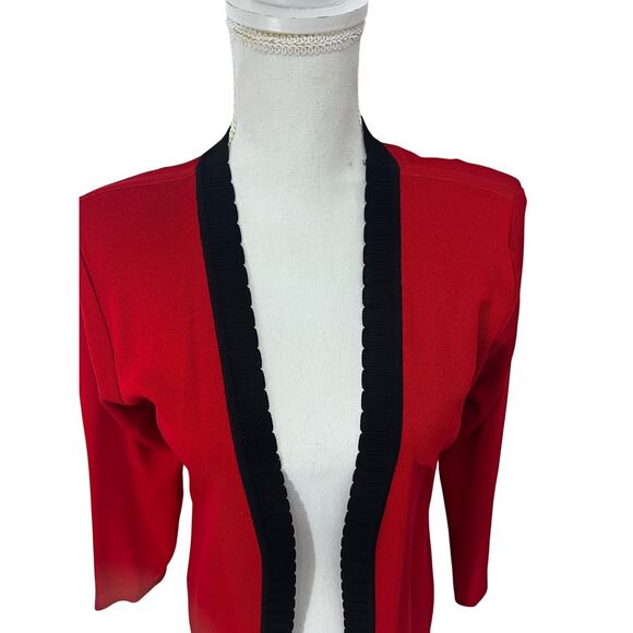 Misook Petite Womens Vintage Red Black Cardigan Sweater XS Petite Stretch - Picture 5 of 8